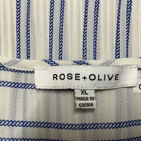 ROSE + OLIVE Poly Chiffon Semi Sheer Long Sleeve Micro Pleat Blouse Tie Front XL - Picture 5 of 9